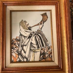 HOLY MAN BLOWING SHOFAR Wall Art Framed Saul Raskin (1878-1966) Printing…
